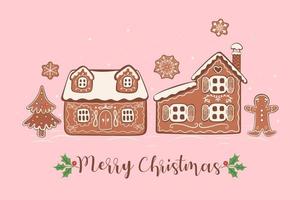 Postcard with gingerbread cookies and the inscription Merry Christmas vector