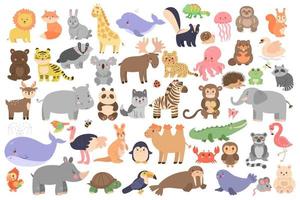 Big set of cute animals in cartoon style isolated on white background. Vector graphics