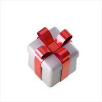 Realistic 3d white gift box with red glossy ribbon bow photo