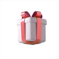 Realistic 3d white gift box with red glossy ribbon bow photo