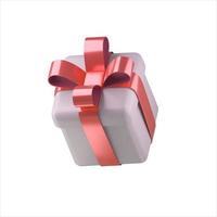 Realistic 3d white gift box with red glossy ribbon bow photo