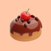 3d rendering of melted chocolate covered round cake icon illustration with cherries on it photo