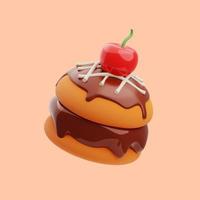 Representación 3d de la ilustración del icono de hamburguesa de chocolate derretido en el centro con cereza en la parte superior foto