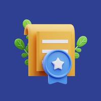 3d rendering of certificate icon illustration with star badge photo