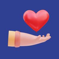 3d rendering of hand icon illustration giving heart about caring, charity day photo