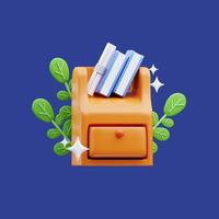 3d rendering of bookshelf and paper roll icon illustration, back to school photo