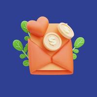 3d rendering of donation and caring letter icon illustration, charity day photo