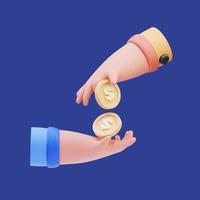 Representación 3d de la ilustración del icono de la mano dando dinero de donación, día de la caridad foto