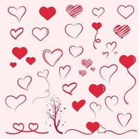 Set of Heart valentine Shapes icon illustration, Red Heart element for design vector