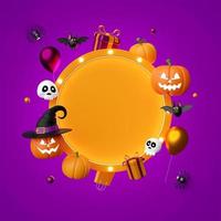 3d illustration of Happy Halloween banner with Jack O Lantern pumpkins photo