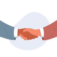 Handshake business partners men. Handshake of man making deal, coming to agreement and concluding contract. Partnership concept. Colored flat vector illustration isolated on white background