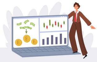 Digital market investors. Investors with digital stock market graph. Traders investing money. Investment concept. Flat graphic vector illustrations