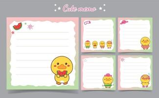 cute duck summer memo notes Template for Greeting Scrap booking Card Design vector