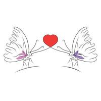 Romantic butterfly with love line art drawing style, the butterfly sketch black linear isolated on white background, the best butterfly love line art vector illustration.