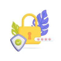 Secure lock with pin code protection 3d vector icon design