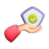 Hand holds security shiled 3d vector icon design