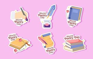 Poetry Day Stickers Set vector