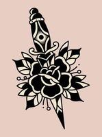 Flash rose with knife. Traditional American old school tattoo vector