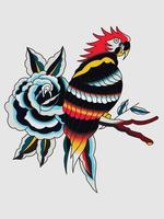 diseño colorido del vector de la flor del pájaro y de la rosa roja de las ilustraciones.