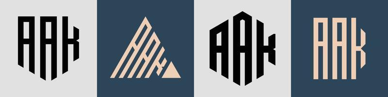 Paquete de diseños de logotipos aak con letras iniciales simples y creativas. vector