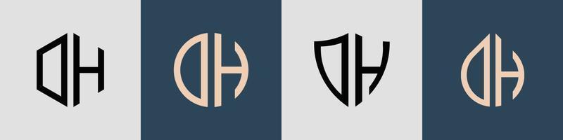 Paquete de diseños de logotipo dh con letras iniciales simples y creativas. vector