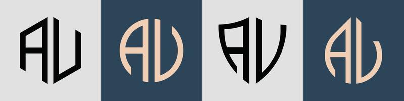 Creative simple Initial Letters AU Logo Designs Bundle.
