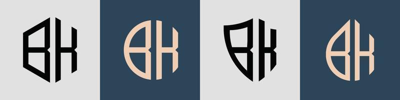 Paquete de diseños de logotipo bk de letras iniciales simples y creativas. vector