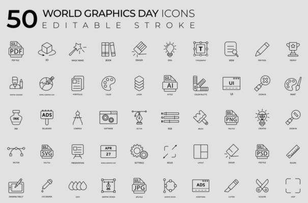 Lineal editable stroke world graphics day icon pack.