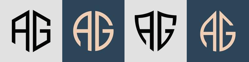 Creative simple Initial Letters AG Logo Designs Bundle. vector