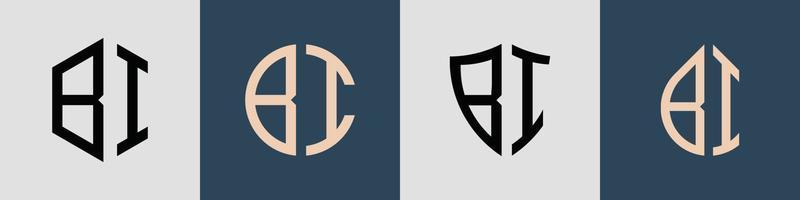 Paquete creativo de diseños de logotipo bi con letras iniciales simples. vector