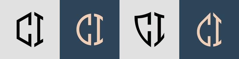 Creative simple Initial Letters CI Logo Designs Bundle. vector