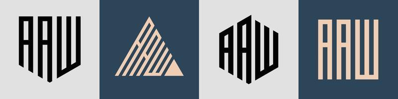 Paquete de diseños de logotipos aaw con letras iniciales simples y creativas. vector