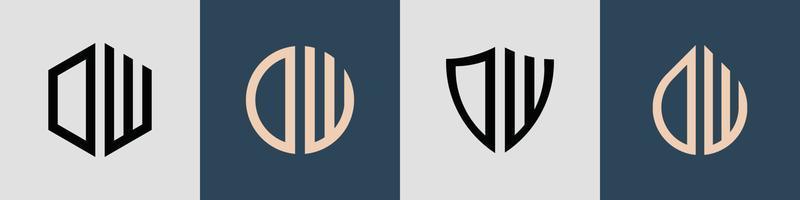 paquete de diseños de logotipo dw de letras iniciales simples y creativas. vector