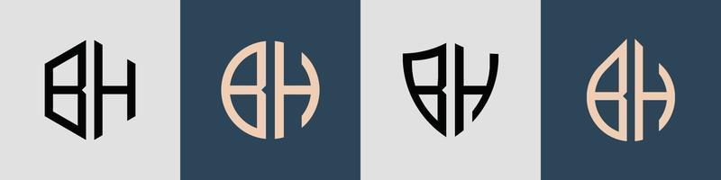 Paquete de diseños de logotipo bh de letras iniciales simples y creativas. vector