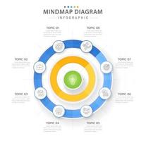 plantilla infográfica para negocios. Diagrama de mapa mental moderno de 8 pasos con temas circulares, infografía vectorial de presentación. vector