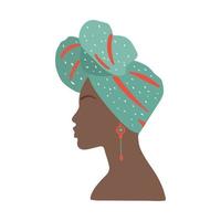 silueta de mujer africana dibujada a mano en envoltura de cabeza brillante sobre fondo blanco vector