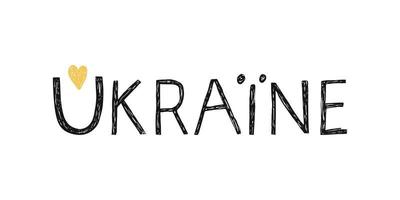 texto escrito a mano ucrania. letras con un pequeño corazón amarillo. ilustración para tarjeta, camiseta, pancarta vector