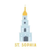 Hand drawn St. Sophia of Kyiv and lettering. Famous tourist attraction for visiting in Ukraine vector