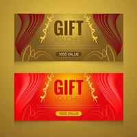 Gradient gift voucher horizontal banners with golden color ribbon design vector