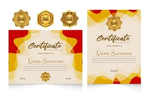 elegante plantilla de certificado con el mejor diseño de conjunto de insignias de premios vector