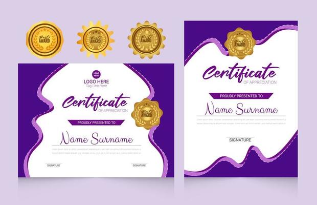 Elegant Certificate Template with best award badge set design