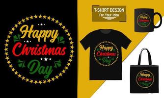 Happy christmas t-shirt design bag and mug mockup for merchandising This design is perfect for t-shirts vector