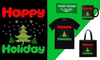 Happy christmas t-shirt design bag and mug mockup for merchandising This design is perfect for t-shirts vector