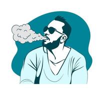 Bearded young man, vaping. Vape and smoke concept. vector