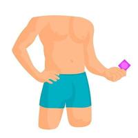 Man, holding a condom. Concept of healthy lifestyle, health care, prevention of AIDS and HIV vector