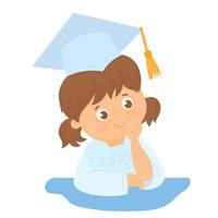 School kid graduate thinking with graduation cap vector