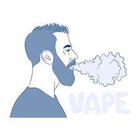 joven barbudo, vapeando. concepto de vapor y humo. vector