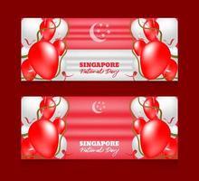 Gradient Singapore national day with a balloon and  horizontal banners template set vector
