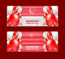 Gradient Singapore national day with a balloon and  horizontal banners template set vector