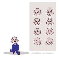 conjunto de animación de personajes, niño pequeño, niño, longitud completa, creación de personas con emociones, garabato vector